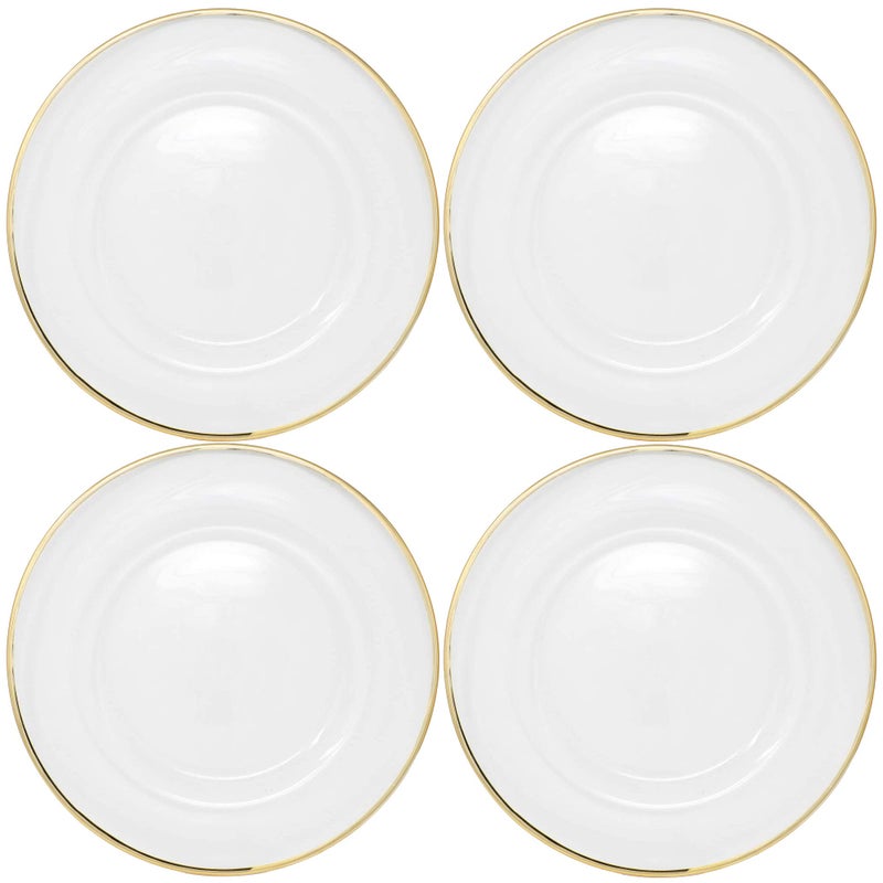 Ms Lovely Clear Glass Charger 13 Inch Dinner Plate With 0.5 CM Metallic Rim - Set of 4 - Gold - Image 4